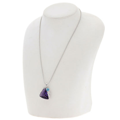 12.62ct Amethyst Blue Topaz Diamond Necklace K18 White Gold  10g　Ladies