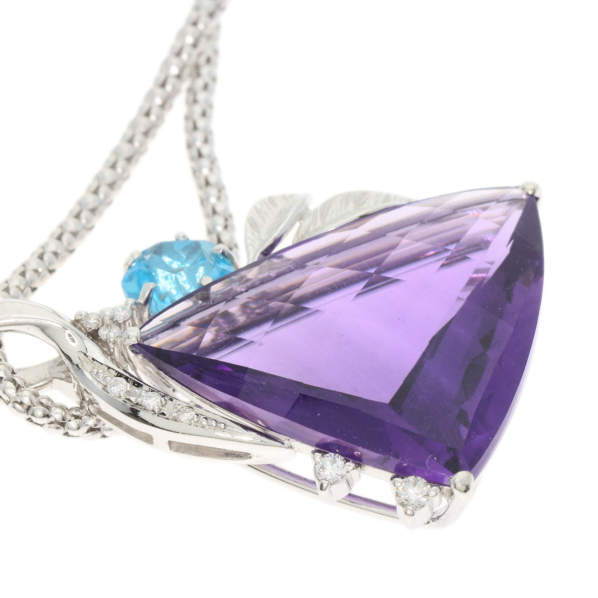 12.62ct Amethyst Blue Topaz Diamond Necklace K18 White Gold  10g　Ladies