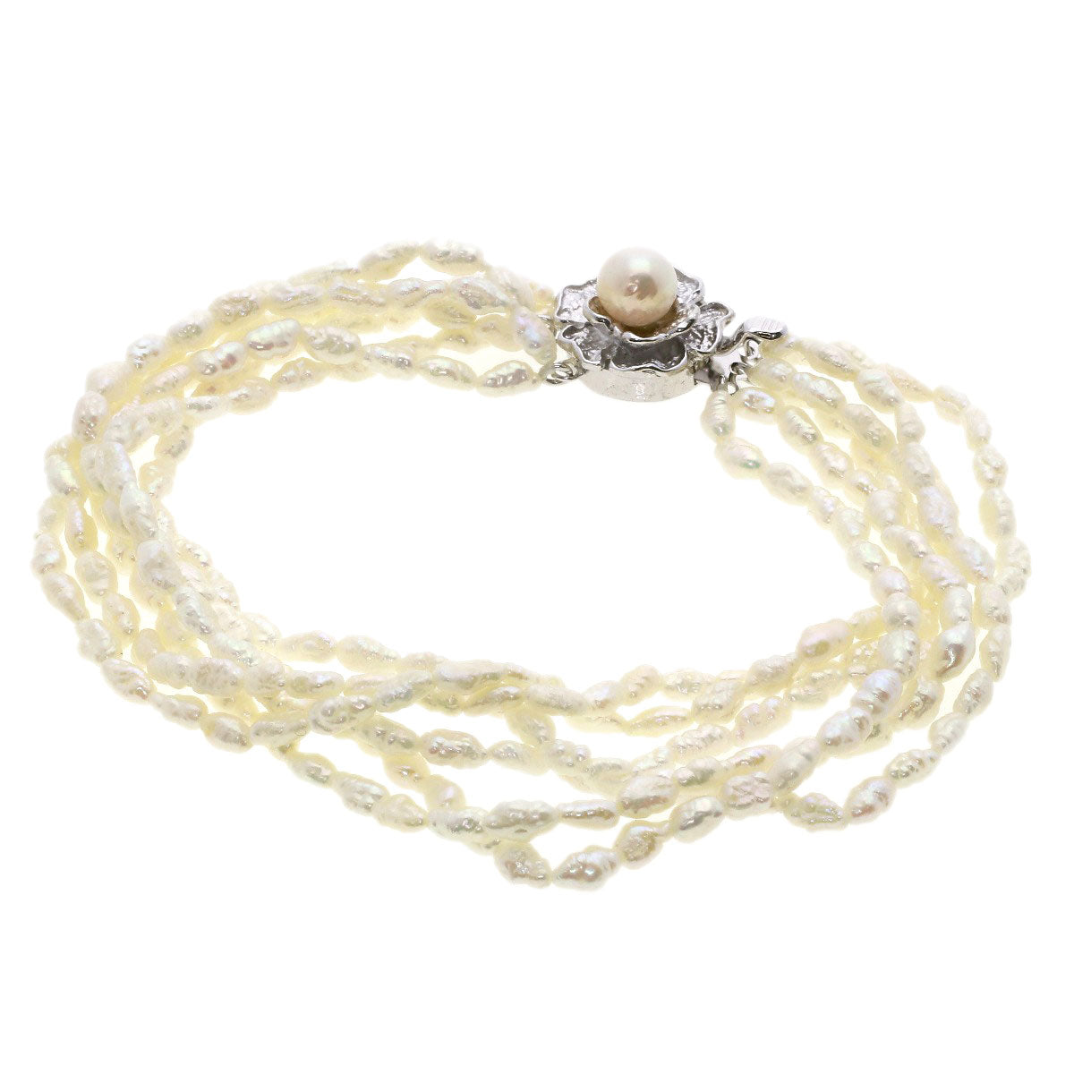 Freshwater Pearl Pearl 3-piece 6-piece Bracelet Set Necklace Metal SV 63.2g　Ladies