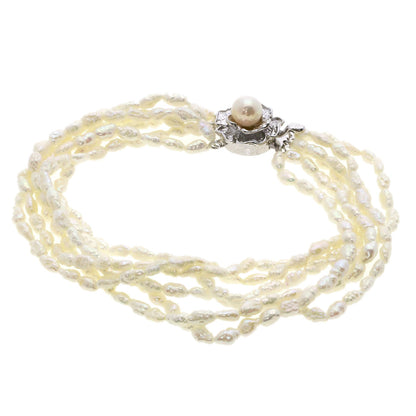 Freshwater Pearl Pearl 3-piece 6-piece Bracelet Set Necklace Metal SV 63.2g　Ladies