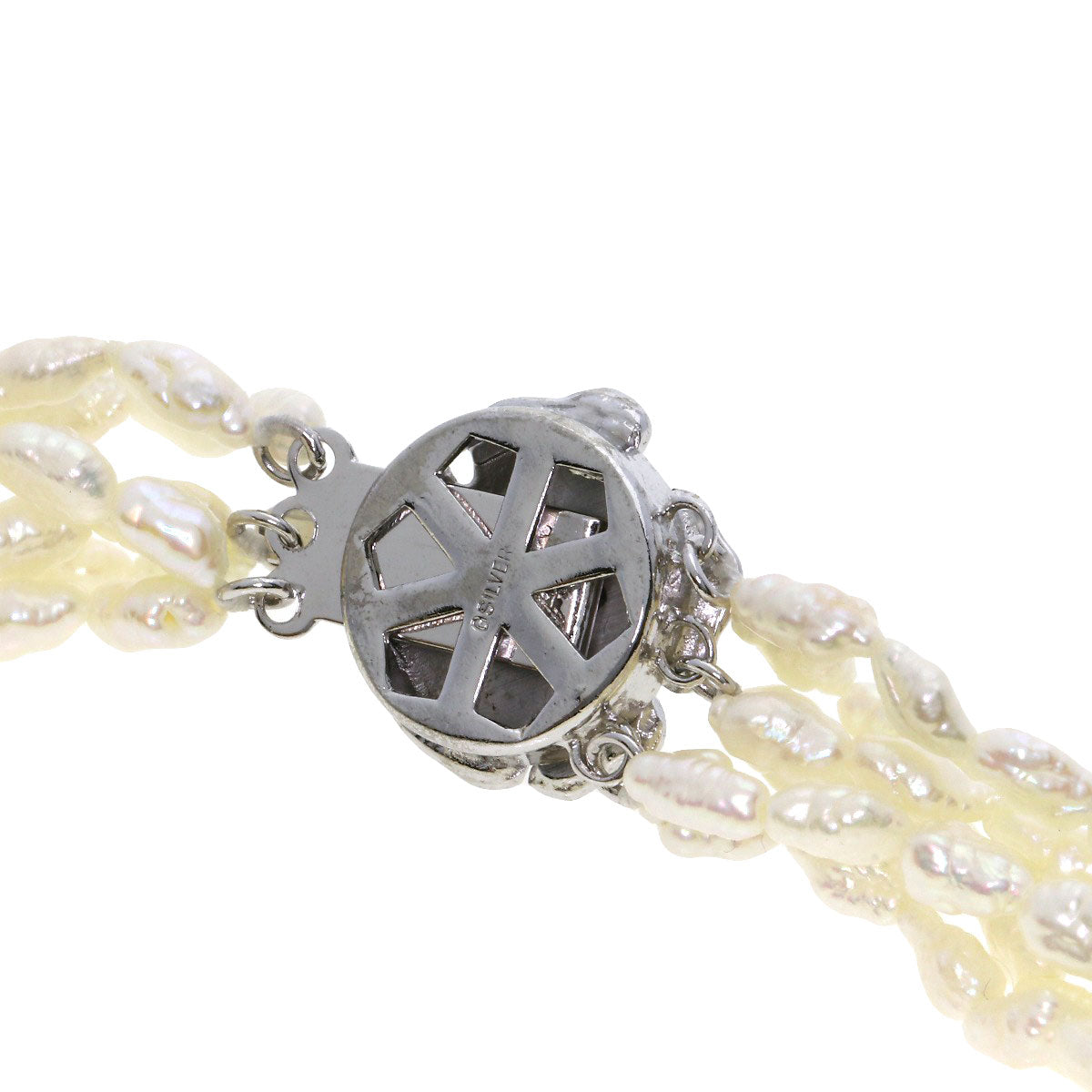 Freshwater Pearl Pearl 3-piece 6-piece Bracelet Set Necklace Metal SV 63.2g　Ladies