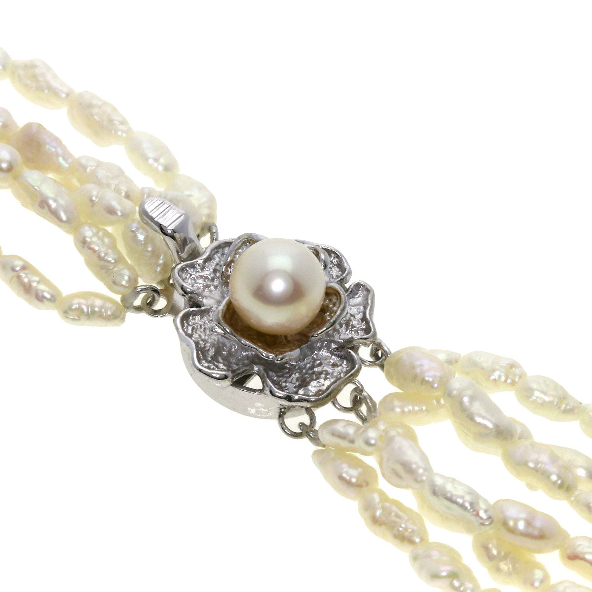 Freshwater Pearl Pearl 3-piece 6-piece Bracelet Set Necklace Metal SV 63.2g　Ladies