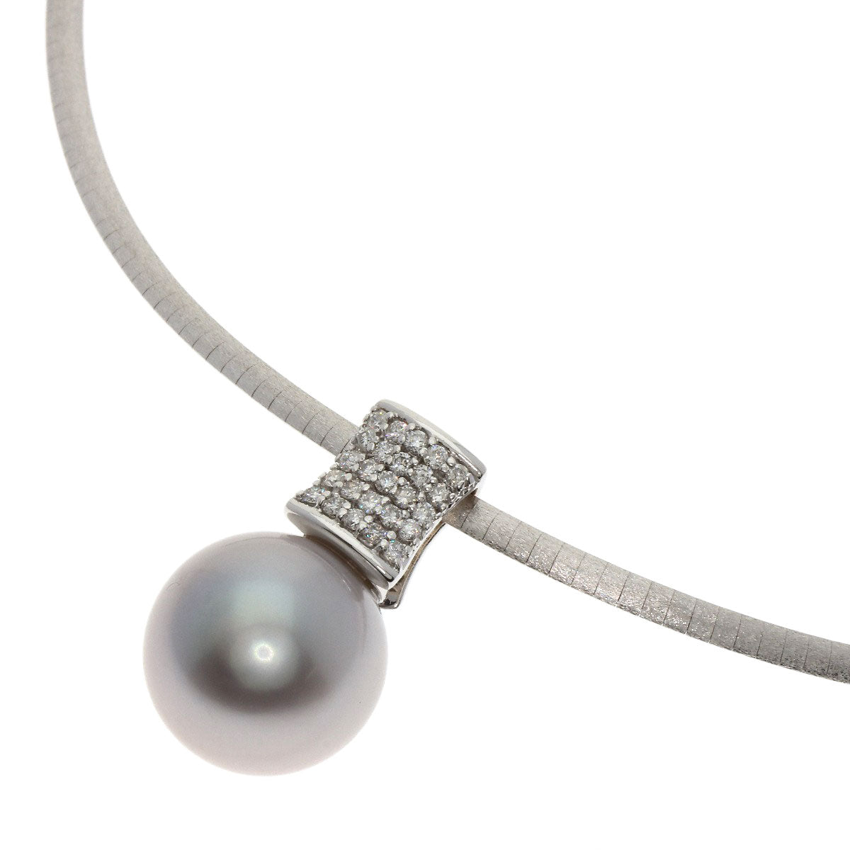 Pearl Pearl Diamond Necklace K18 White Gold  19.6g　Ladies