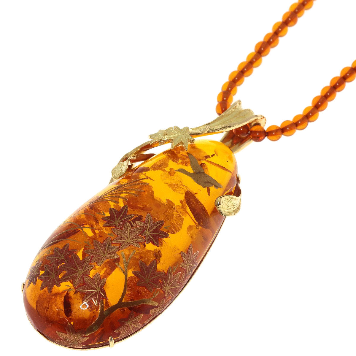 Amber Amber Autumn leaves Necklace K18 Yellow Gold K14 Yellow Gold 36.1g　Ladies