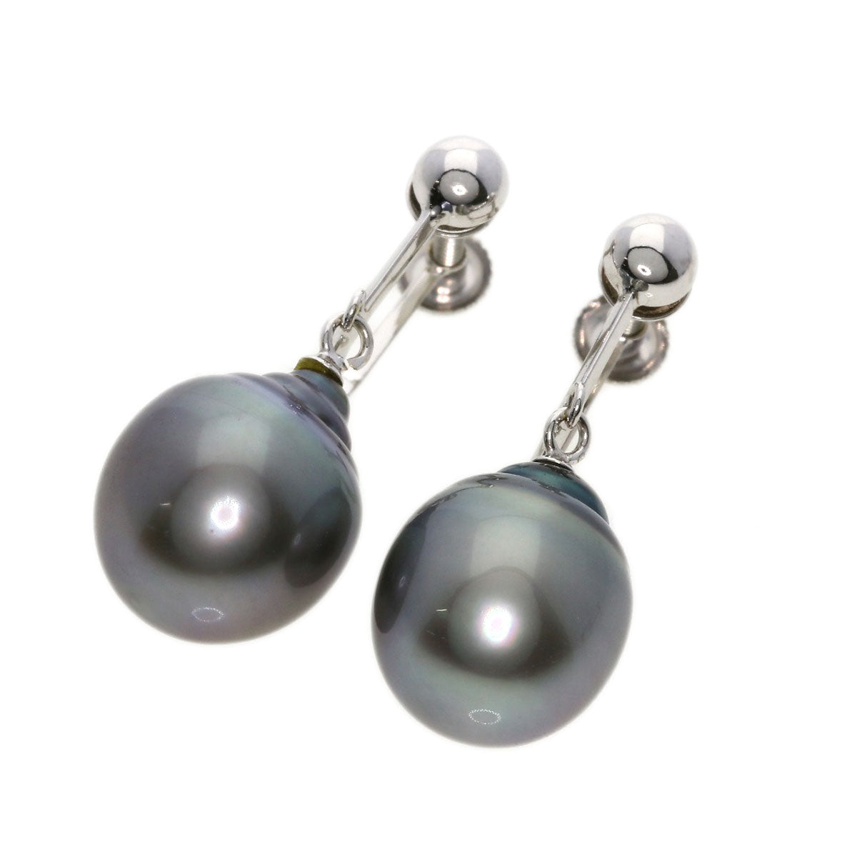 Black baroque pearl Pearl Earring K14 White Gold  4.4g　Ladies