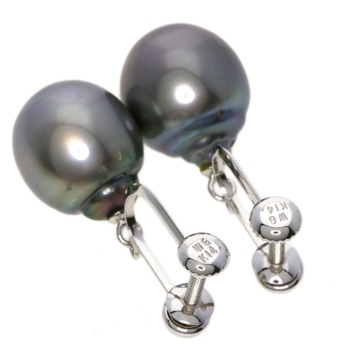 Black baroque pearl Pearl Earring K14 White Gold  4.4g　Ladies