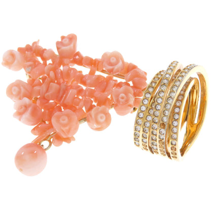 2 piece ring set with Swarovski Brooch Coral 10.3g　Ladies
