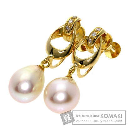 0.02ct Pearl Pearl Diamond Earring K18 Yellow Gold  4.1g　Ladies