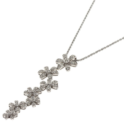 1.4ct Diamond flower motif Necklace K18 White Gold 12.5g　Ladies