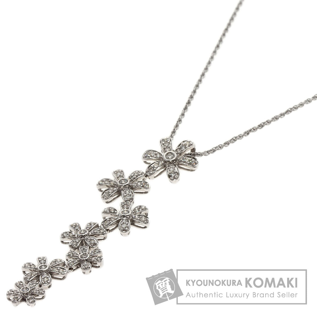 1.4ct Diamond flower motif Necklace K18 White Gold 12.5g　Ladies