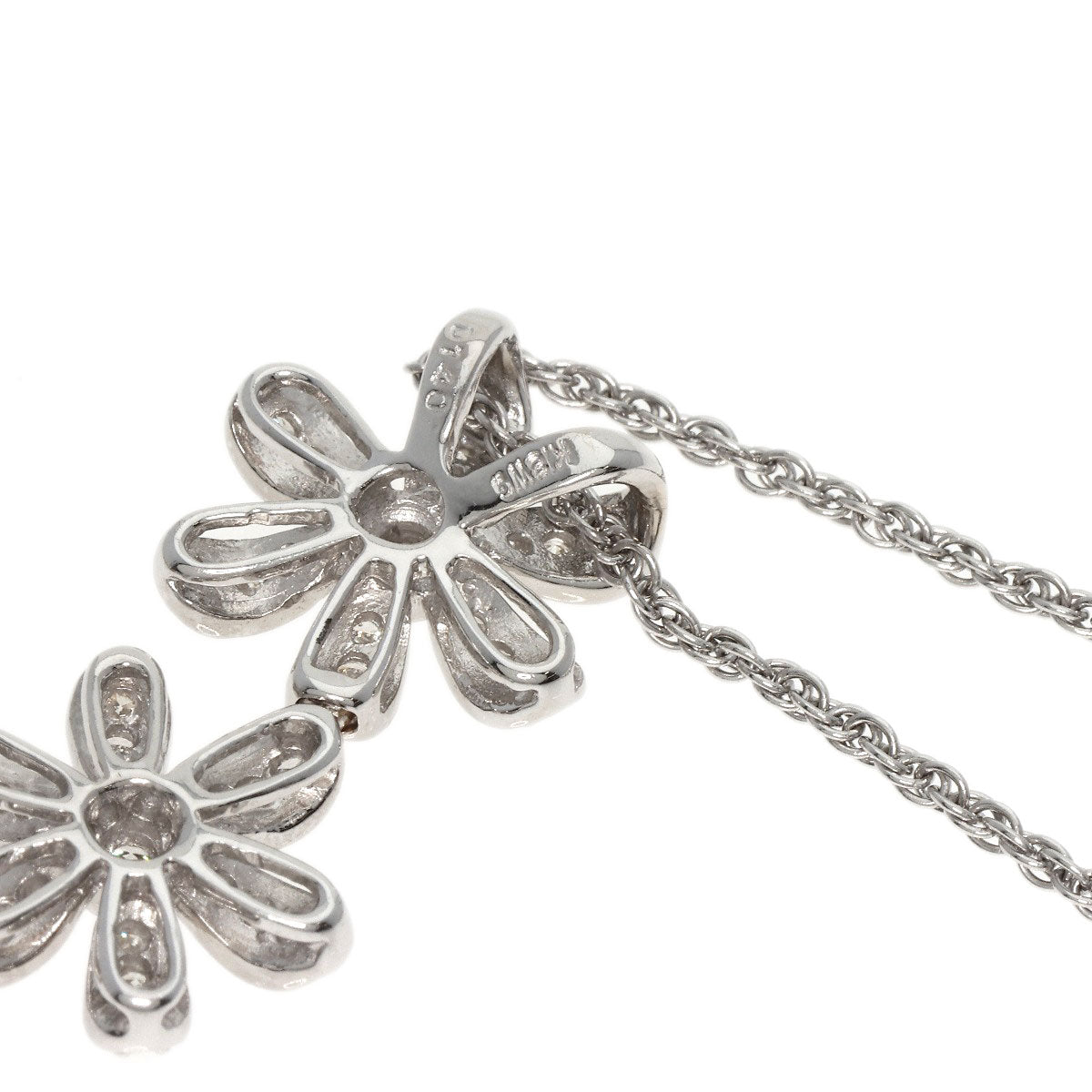 1.4ct Diamond flower motif Necklace K18 White Gold 12.5g　Ladies