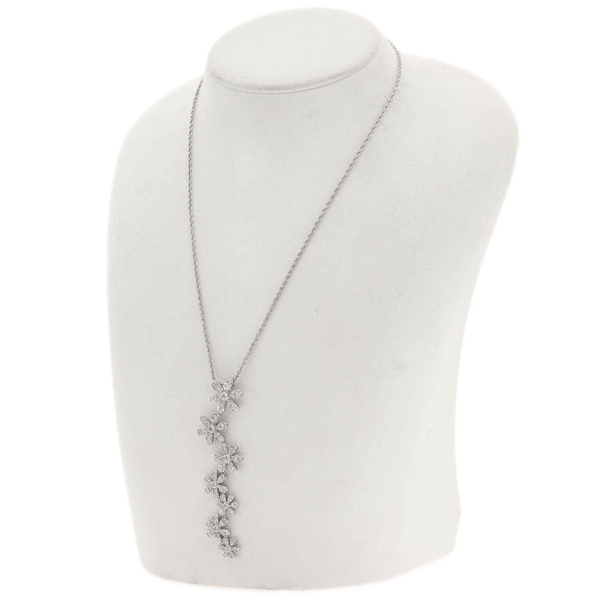 1.4ct Diamond flower motif Necklace K18 White Gold 12.5g　Ladies