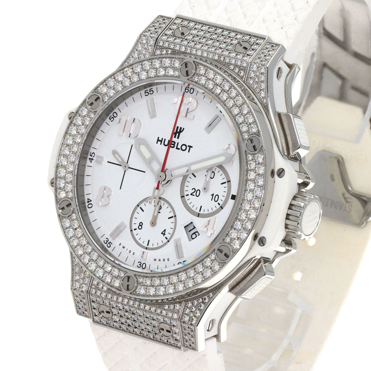 HUBLOT Big Bang White Pave Diamond Watches 301.SE.230.WR174 Stainless Steel/Rubber mens