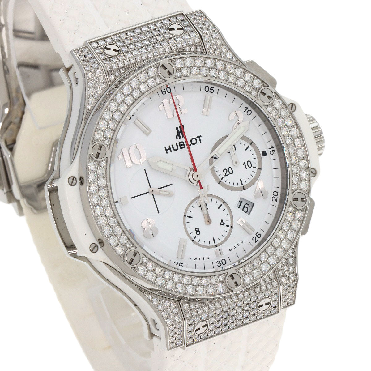 HUBLOT Big Bang White Pave Diamond Watches 301.SE.230.WR174 Stainless Steel/Rubber mens