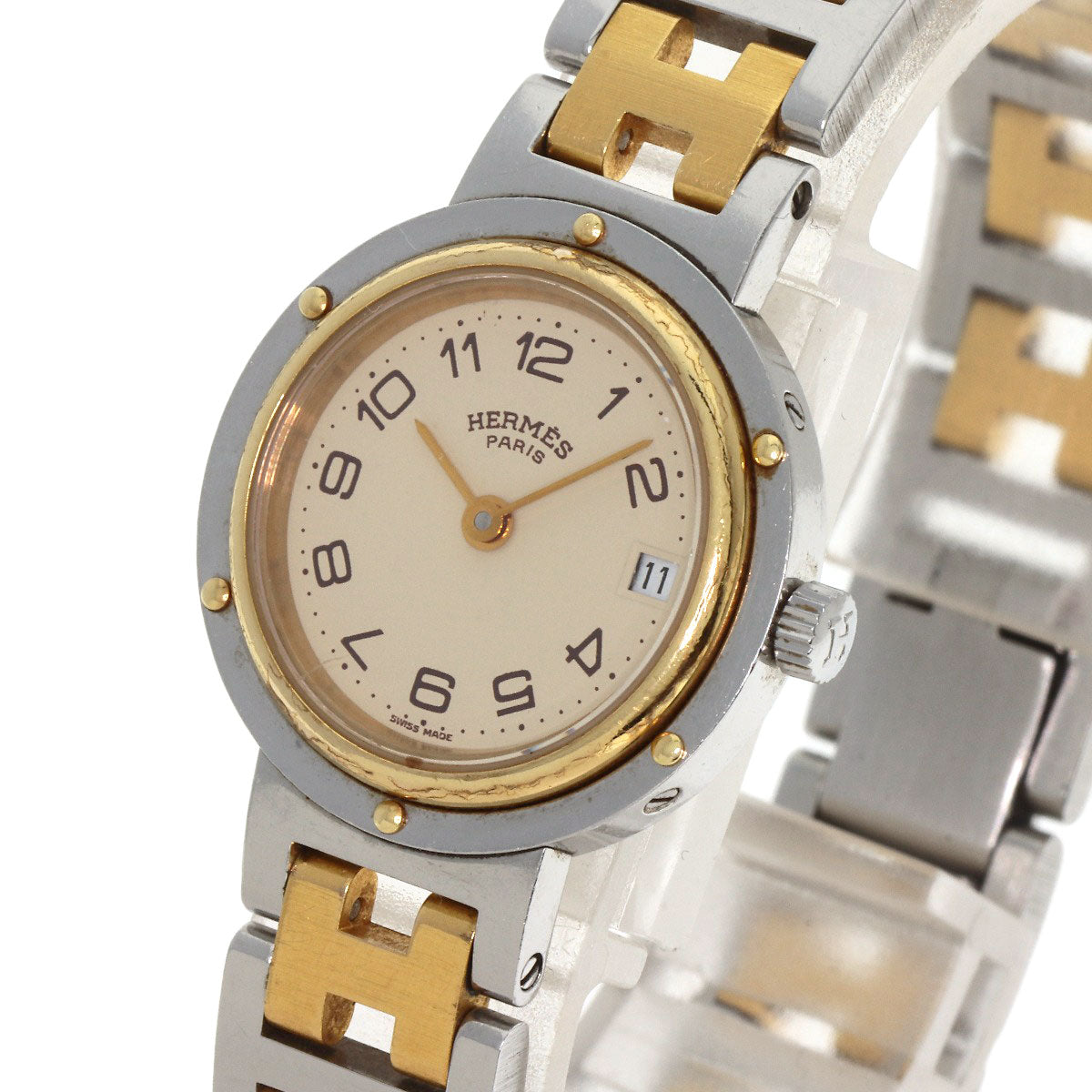 HERMES Clipper Old Belt Watches Stainless Steel/SSxGP Ladies
