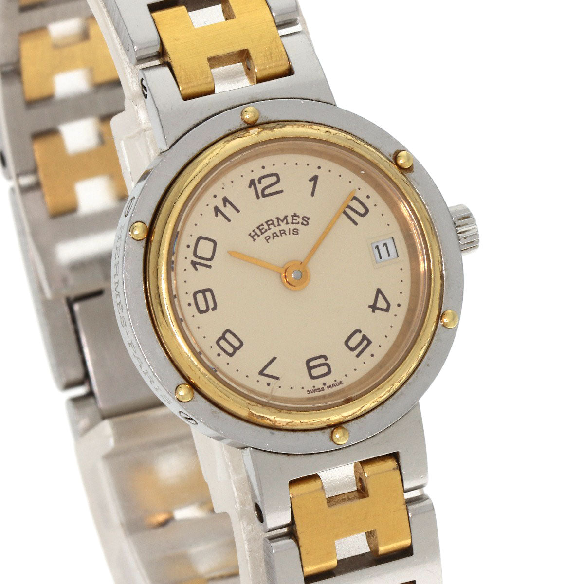 HERMES Clipper Old Belt Watches Stainless Steel/SSxGP Ladies