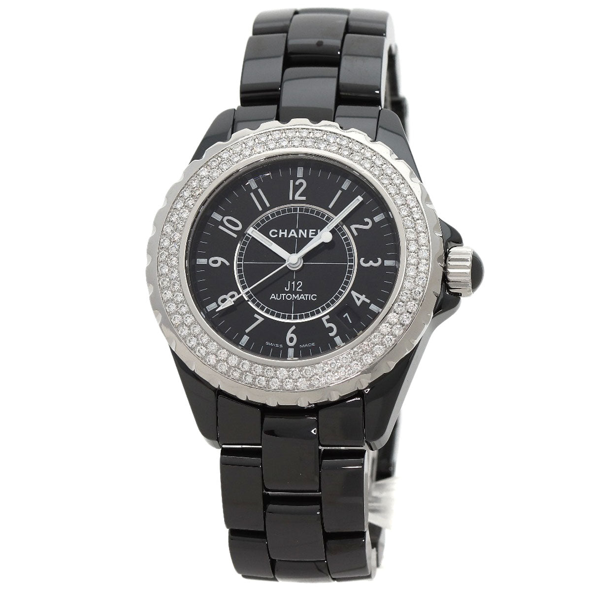CHANEL J12 1.5" Double Diamond Bezel Watches H0950 Ceramic/Ceramic mens
