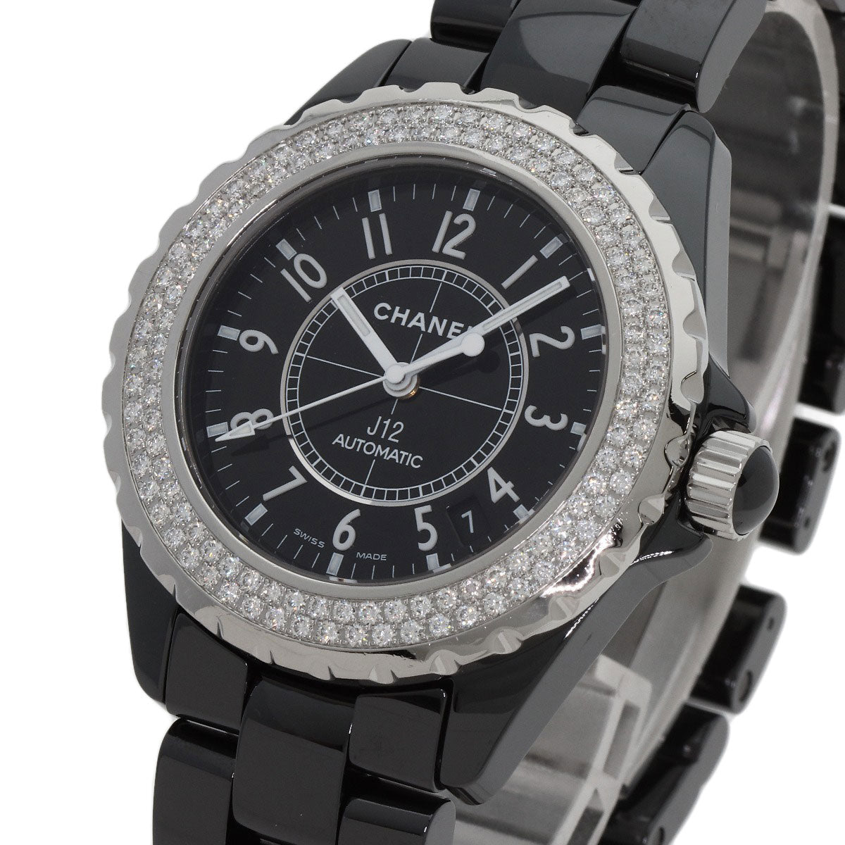 CHANEL J12 1.5" Double Diamond Bezel Watches H0950 Ceramic/Ceramic mens