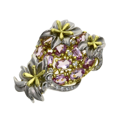 4.96ct Yumiko Yamazaki Diamond Color Stone Brooch Platinum PT900 18K Yellow Gold 18.4g　Ladies