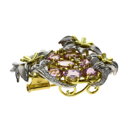 4.96ct Yumiko Yamazaki Diamond Color Stone Brooch Platinum PT900 18K Yellow Gold 18.4g　Ladies