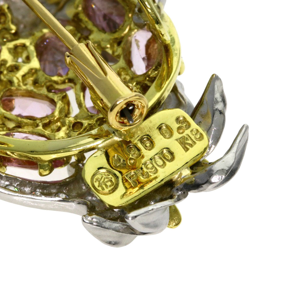 4.96ct Yumiko Yamazaki Diamond Color Stone Brooch Platinum PT900 18K Yellow Gold 18.4g　Ladies