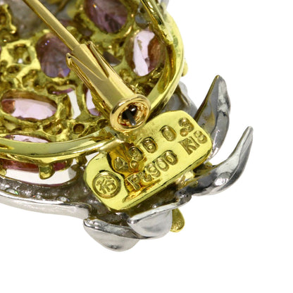 4.96ct Yumiko Yamazaki Diamond Color Stone Brooch Platinum PT900 18K Yellow Gold 18.4g　Ladies