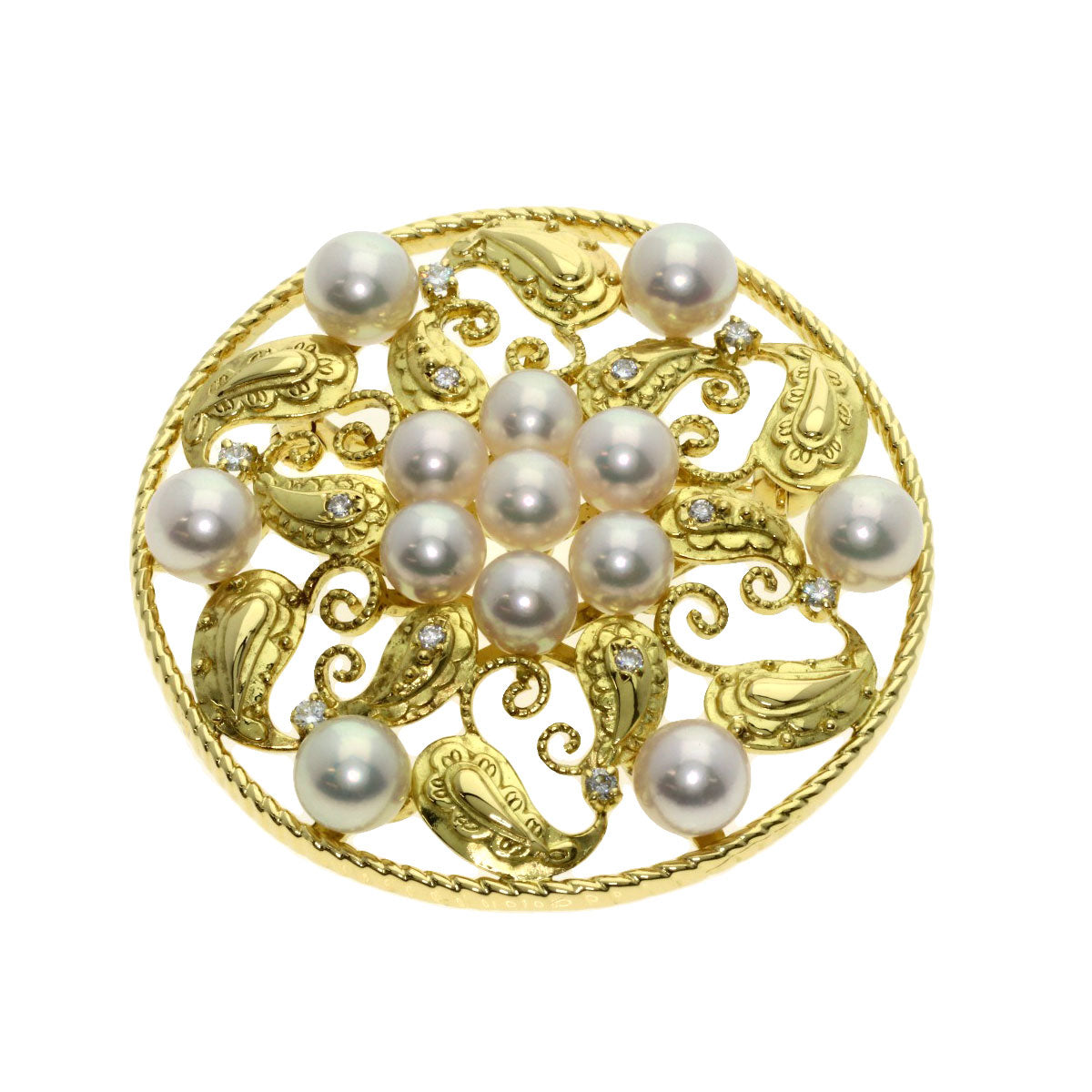MIKIMOTO   Brooch Pearl Pearl Diamond K18 Yellow Gold Ladies