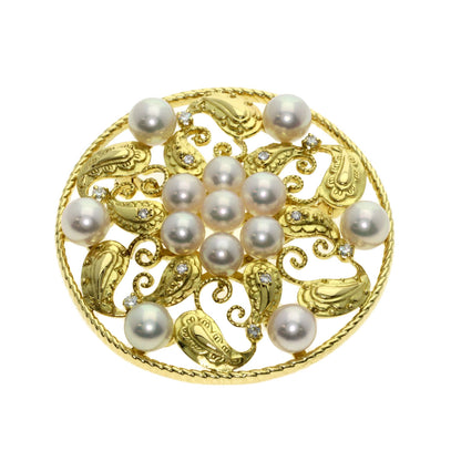 MIKIMOTO   Brooch Pearl Pearl Diamond K18 Yellow Gold Ladies