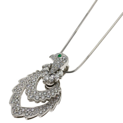 WALTHAM   Necklace Bird Motif Swing Diamond Emerald Platinum PT950 PT850Ladies