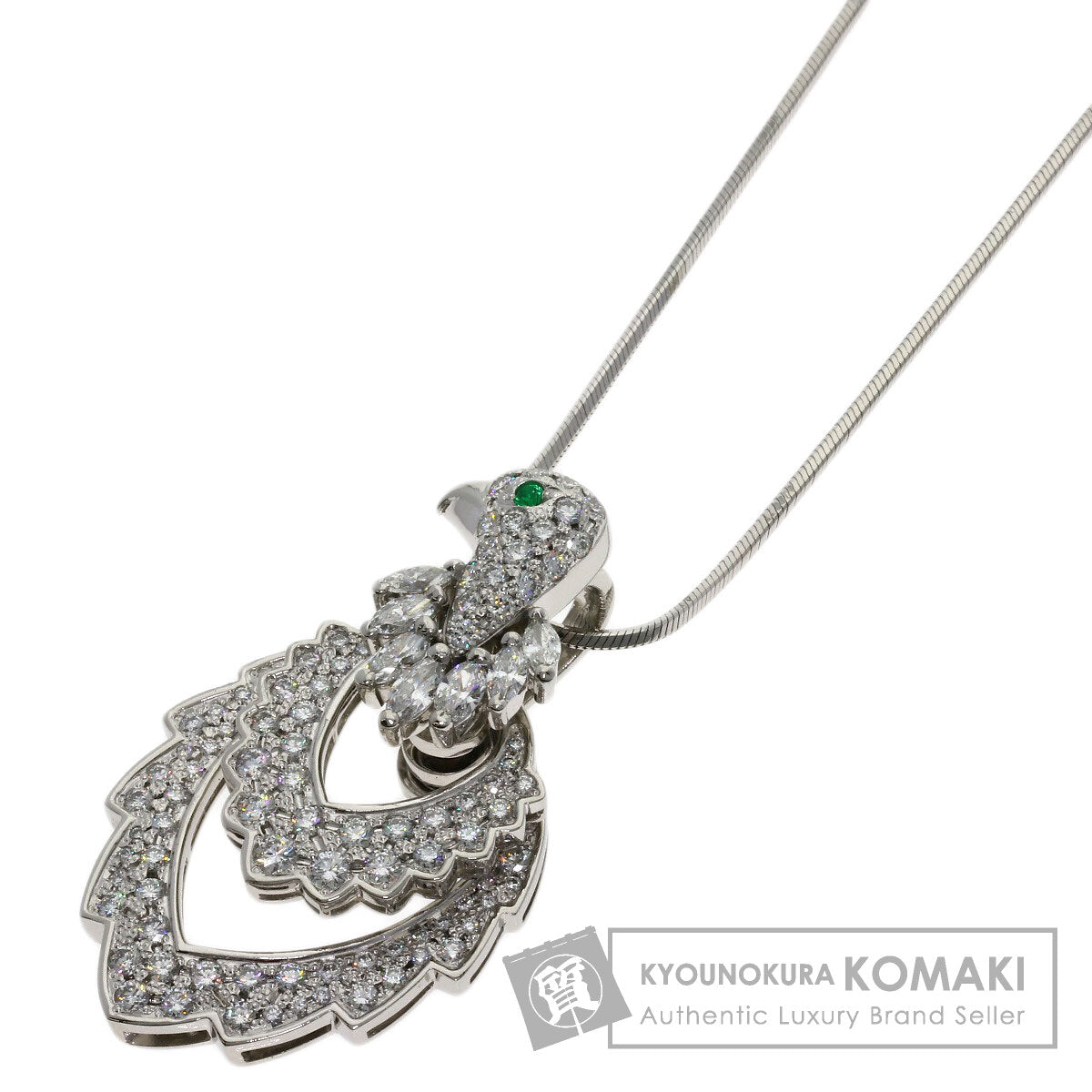 WALTHAM   Necklace Bird Motif Swing Diamond Emerald Platinum PT950 PT850Ladies