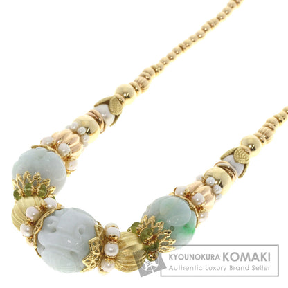 Jade Jade stone Pearl Pearl Color stone Necklace K18 Yellow Gold  91.6g　Ladies