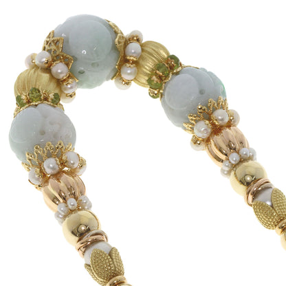 Jade Jade stone Pearl Pearl Color stone Necklace K18 Yellow Gold  91.6g　Ladies