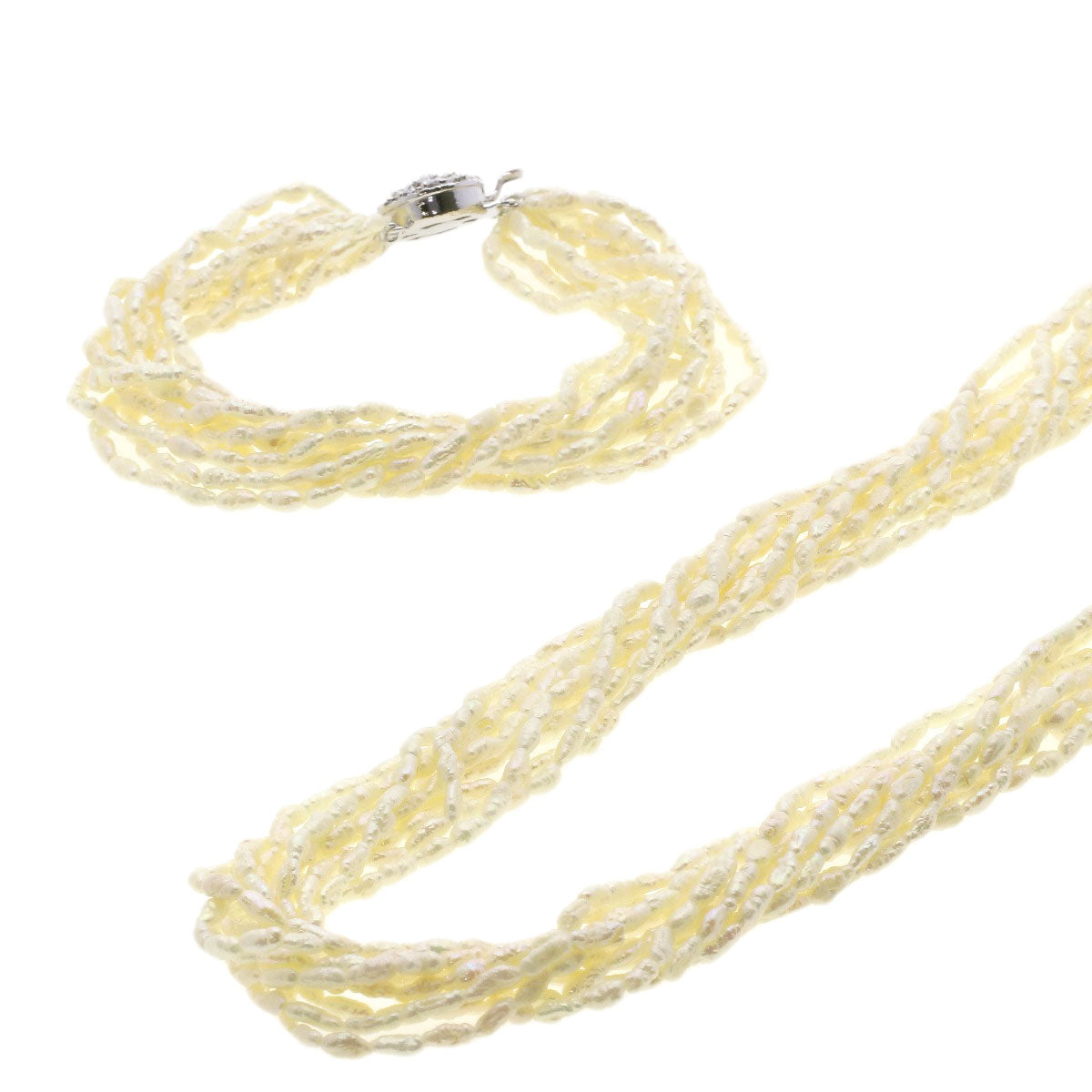 Freshwater Pearl 10-strand Bracelet 2-piece set Necklace Silver 75.7g　Ladies