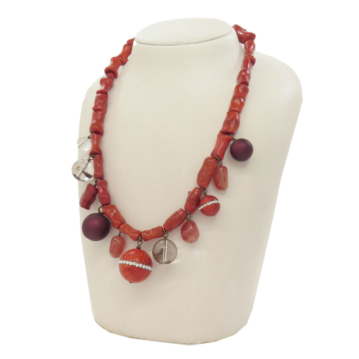 Coral Coral Quartz Necklace Metal Coral 72.3g　Ladies