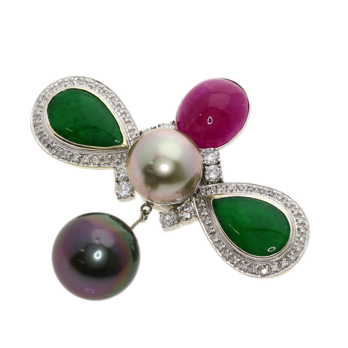 0.83ct Pearl Pearl Diamond Ruby Jade Jade stone Jadeite Pendant top Platinum PT900 K18 White Gold 22.9g　Ladies
