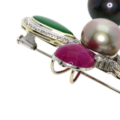 0.83ct Pearl Pearl Diamond Ruby Jade Jade stone Jadeite Pendant top Platinum PT900 K18 White Gold 22.9g　Ladies