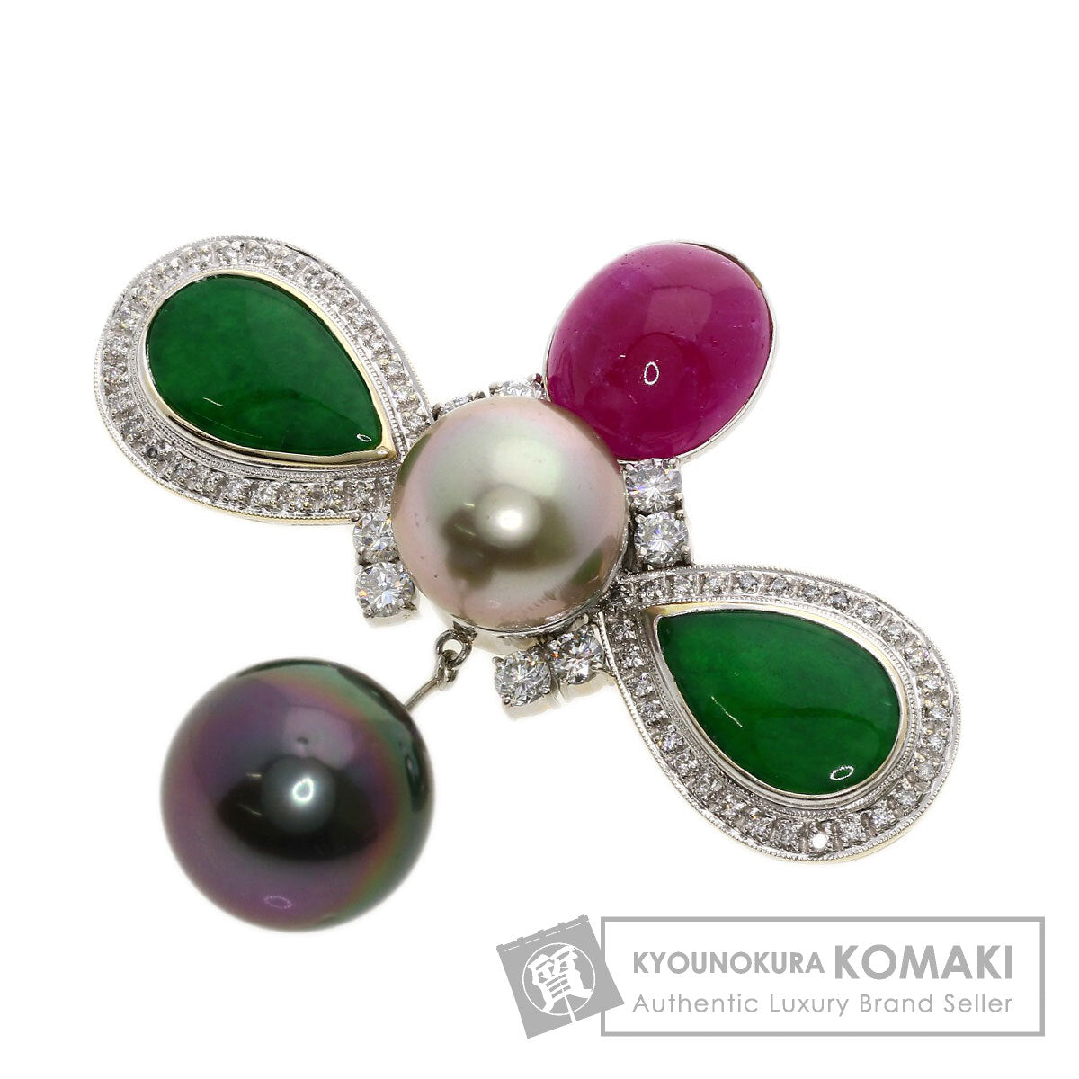 0.83ct Pearl Pearl Diamond Ruby Jade Jade stone Jadeite Pendant top Platinum PT900 K18 White Gold 22.9g　Ladies