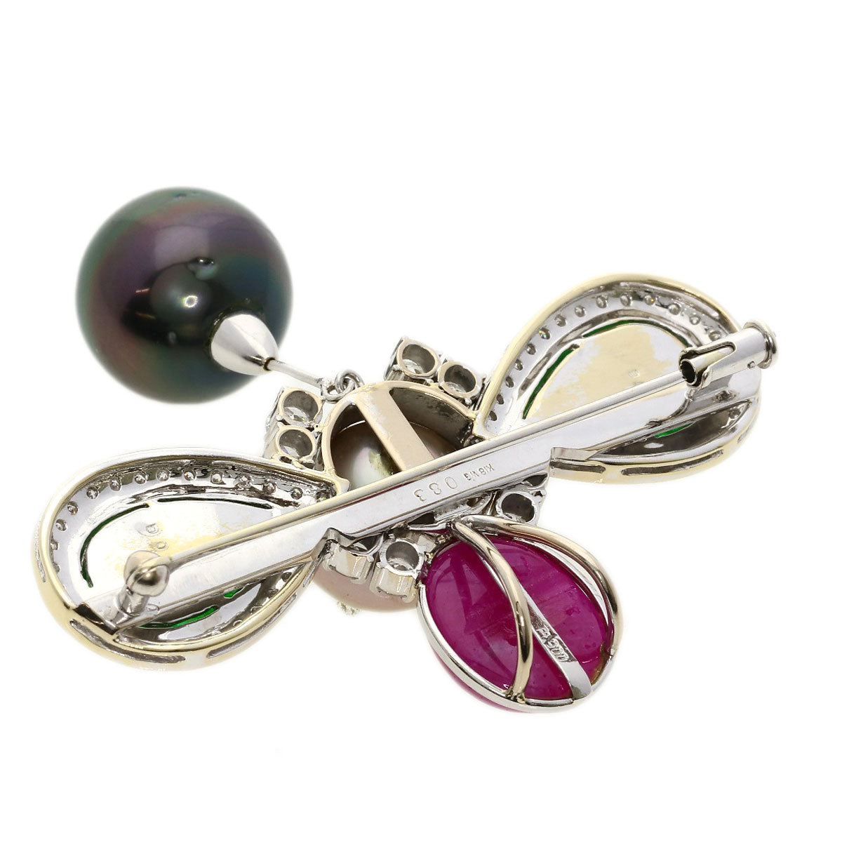 0.83ct Pearl Pearl Diamond Ruby Jade Jade stone Jadeite Pendant top Platinum PT900 K18 White Gold 22.9g　Ladies