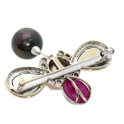 0.83ct Pearl Pearl Diamond Ruby Jade Jade stone Jadeite Pendant top Platinum PT900 K18 White Gold 22.9g　Ladies