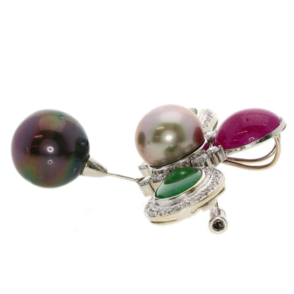 0.83ct Pearl Pearl Diamond Ruby Jade Jade stone Jadeite Pendant top Platinum PT900 K18 White Gold 22.9g　Ladies