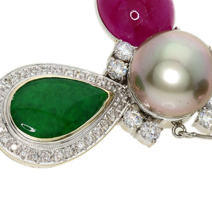 0.83ct Pearl Pearl Diamond Ruby Jade Jade stone Jadeite Pendant top Platinum PT900 K18 White Gold 22.9g　Ladies