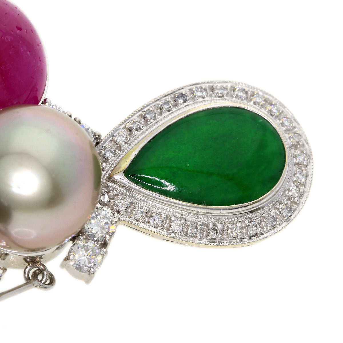 0.83ct Pearl Pearl Diamond Ruby Jade Jade stone Jadeite Pendant top Platinum PT900 K18 White Gold 22.9g　Ladies