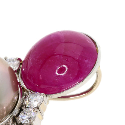 0.83ct Pearl Pearl Diamond Ruby Jade Jade stone Jadeite Pendant top Platinum PT900 K18 White Gold 22.9g　Ladies