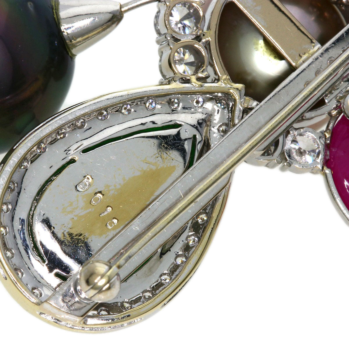 0.83ct Pearl Pearl Diamond Ruby Jade Jade stone Jadeite Pendant top Platinum PT900 K18 White Gold 22.9g　Ladies