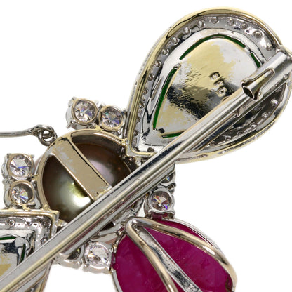 0.83ct Pearl Pearl Diamond Ruby Jade Jade stone Jadeite Pendant top Platinum PT900 K18 White Gold 22.9g　Ladies