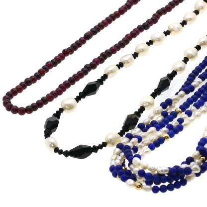 Lapis Lazuli & Azure stone Freshwater Pearl 5-row Garnet Onyx Necklace 3-piece set Necklace Metal 47.2g　Ladies