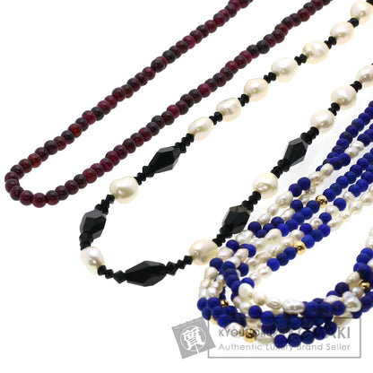 Lapis Lazuli & Azure stone Freshwater Pearl 5-row Garnet Onyx Necklace 3-piece set Necklace Metal 47.2g　Ladies