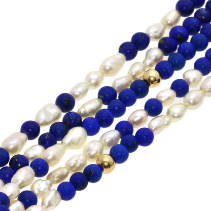 Lapis Lazuli & Azure stone Freshwater Pearl 5-row Garnet Onyx Necklace 3-piece set Necklace Metal 47.2g　Ladies