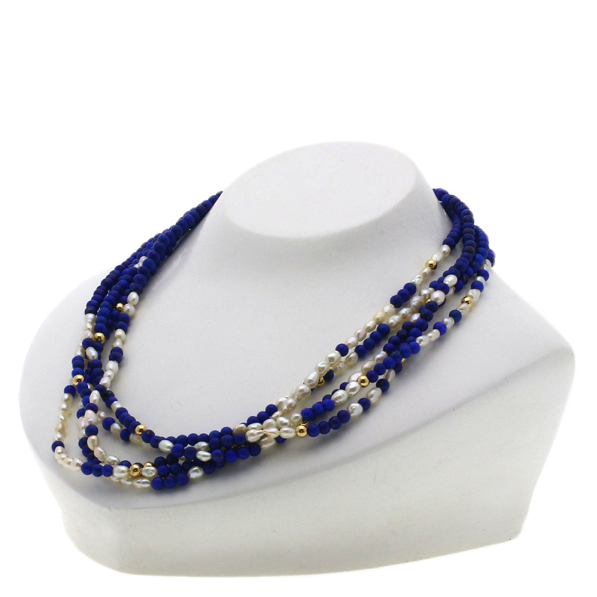 Lapis Lazuli & Azure stone Freshwater Pearl 5-row Garnet Onyx Necklace 3-piece set Necklace Metal 47.2g　Ladies