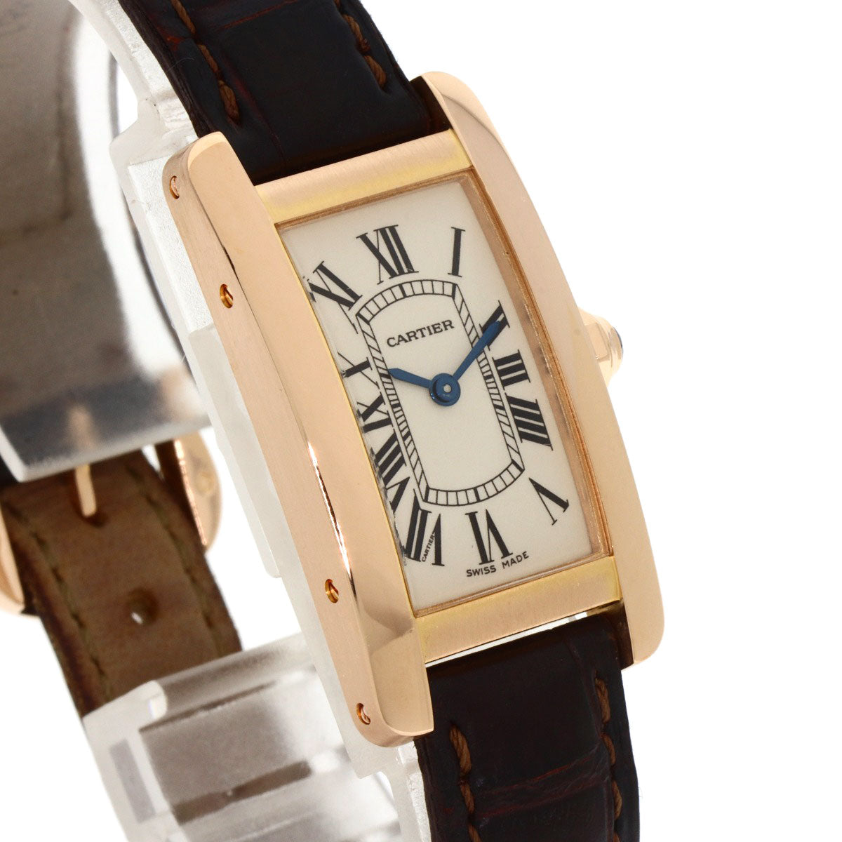 CARTIER Tank American SM Watches W2607456 K18 Pink Gold/Leather Ladies
